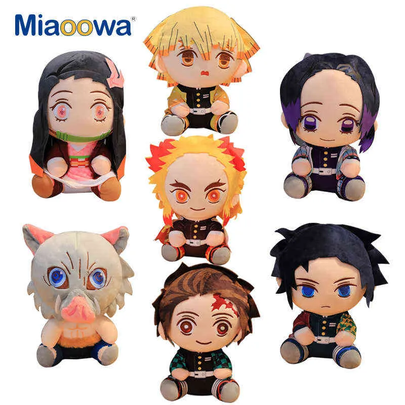 7pcs/lote 20cm Detoon Slayer Slayer Toys Kawaii Kamado Tanjirou Agatsuma Zenitsu Kamado Nezuko Bonecas