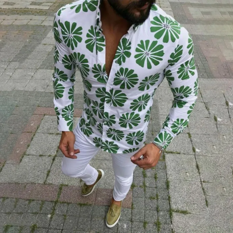 Moda manica lunga retrò abiti floreali Camicie da uomo Camicia a colori stampata casual camicetta