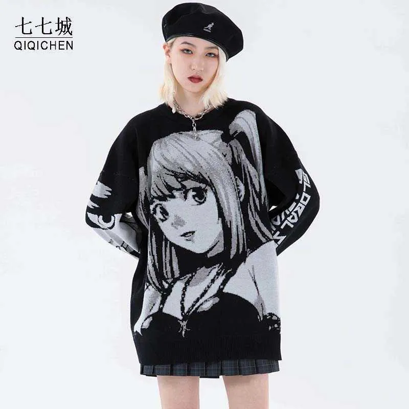 Camisola de malha masculina feminina anime menina hip hop street sweater vintage pulôver feminino 2021 blusas japonesas harajuku cacual tops y0907