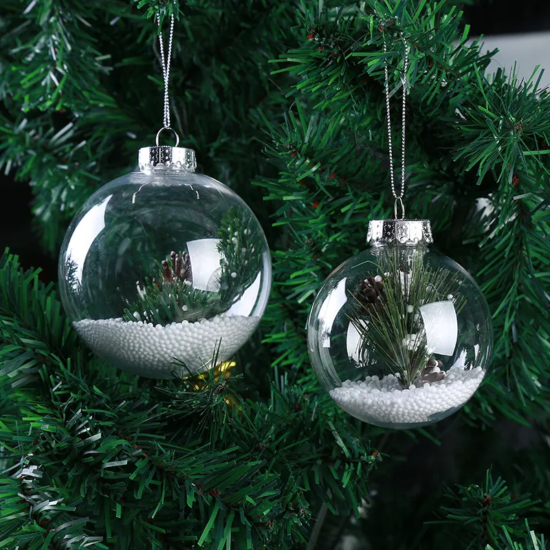 DIY Noel Topu Temizle Plastik Hollow Topları Festivali Parti Kolye Şömine Dekorasyon Çocuk Hediye Gümüş Kapaklı