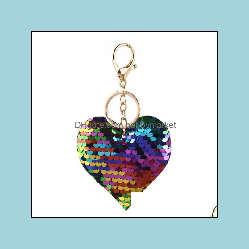 Sequin Heart Keychain Colorful Love Heart Pendant Charm Keychains Valentine`s Day Gift for Party Decaration Supplies