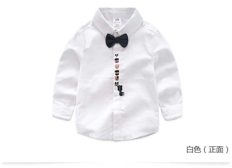 Children Shirt Spring Autumn White Blue Pink Cotton Long Sleeve Solid Color Bow Turn-Down Collar Shirts Kids Boys (8)