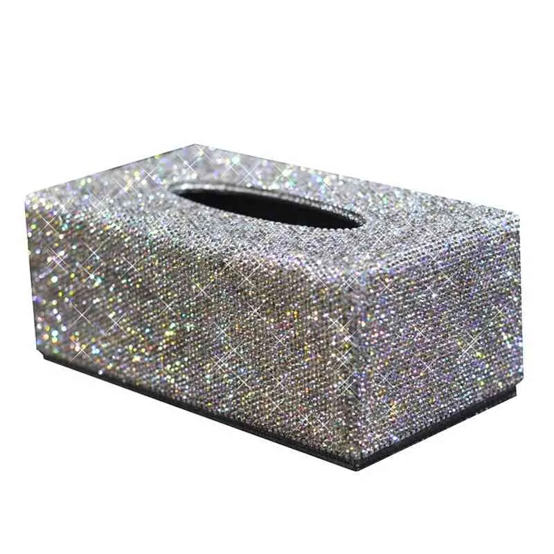 Alta categoria de cristal diamante home carro tosseiro tosseiro caixa caixa estilo bling luxo sala de estar decoração facial lenços recipiente 210326