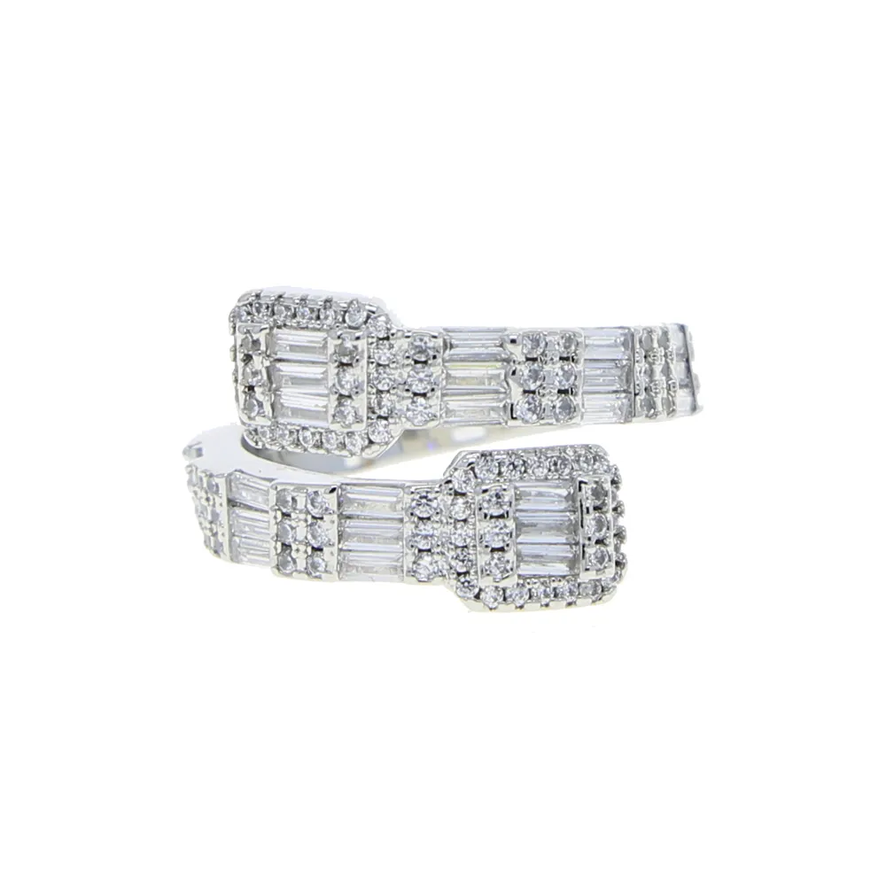 Hip Hop Neue Frauen Herren Baguette Benutzerdefinierte Einstellbare Ring Iced Out Bling Micro Pave Cz Punk Rap Offene Größe Finger schmuck