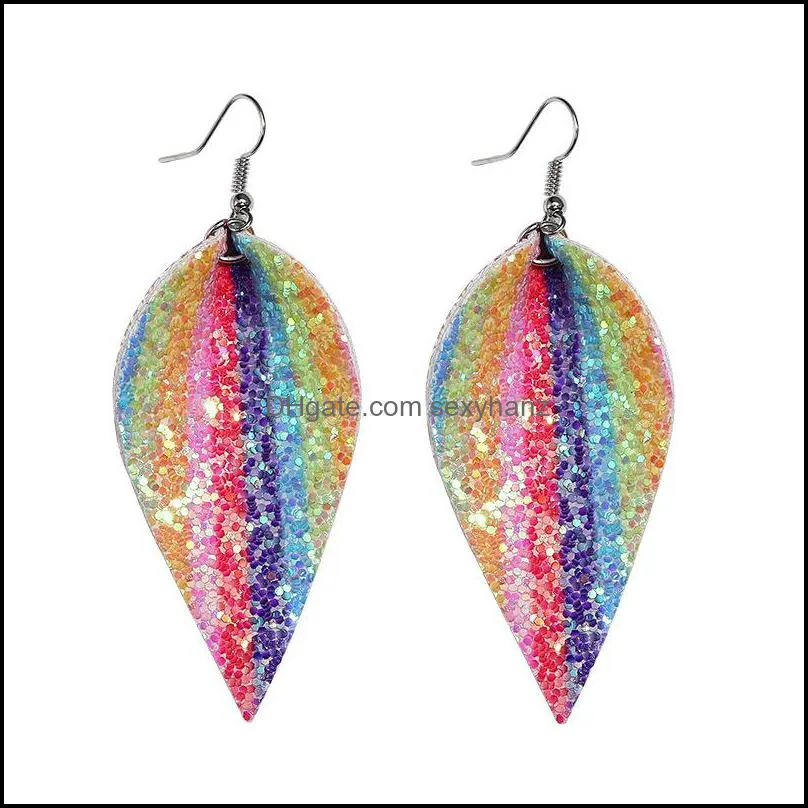 S1354 Hot Fashion Jewelry Women`s PU Leather Earrings Sequins Water-drop Faux Leather Dangle Earrings