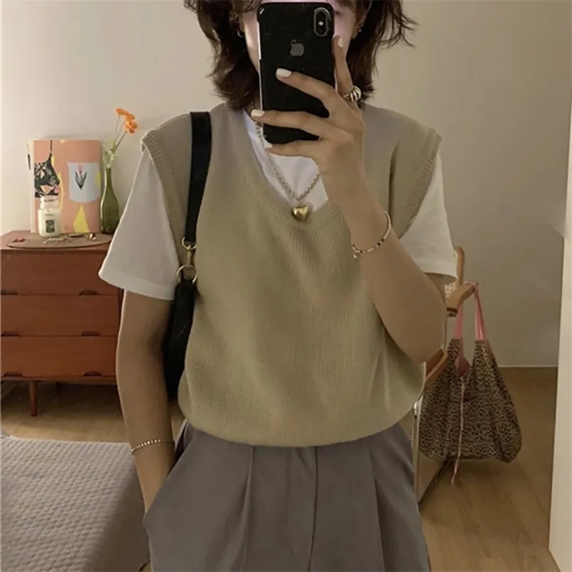 Vest in female temperament U collar knitting head ma3 jia3 sweater vest early autumn short fashion outside Korea 210423