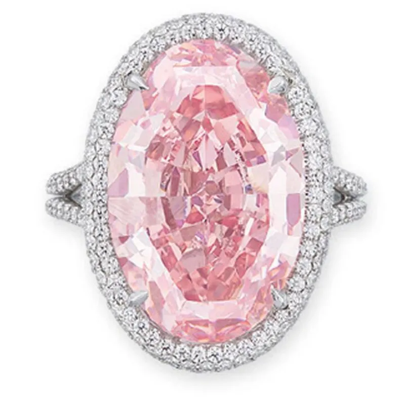 Nieuw product merk trouwringen sprankelende sieraden Sterling Sier grote ovale geslepen roze topaas Cz diamant edelstenen partij eeuwigheid vrouwen