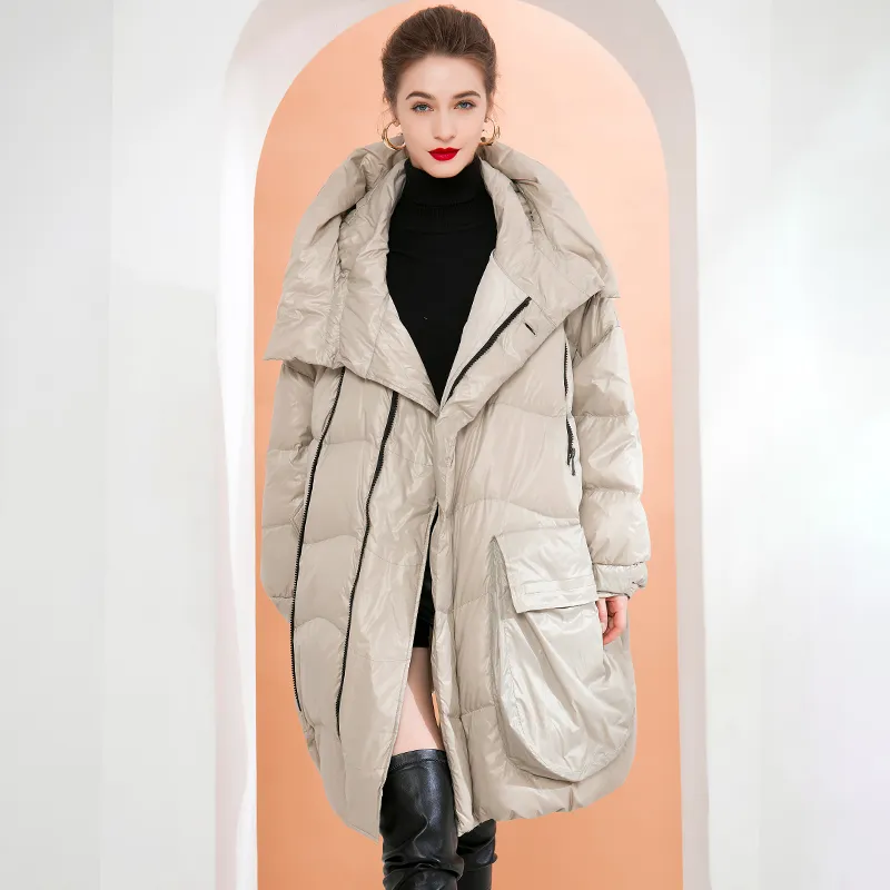 Manteau en duvet de canard blanc pour femmes manches longues col détachable hiver épais Parkas surdimensionné pardessus vêtements d'extérieur chauds