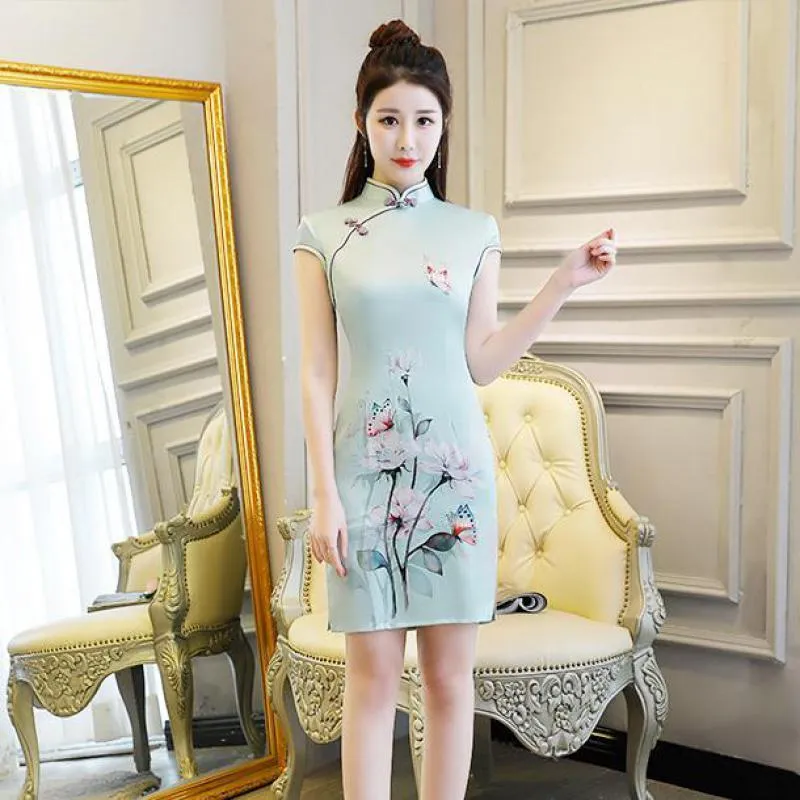 Ethnic Clothing Vintage Button Chinese Traditional Women Qipao Classic Mandarin Collar Elegant Cheongsam Sexy Tight Short Vestidos Plus Size