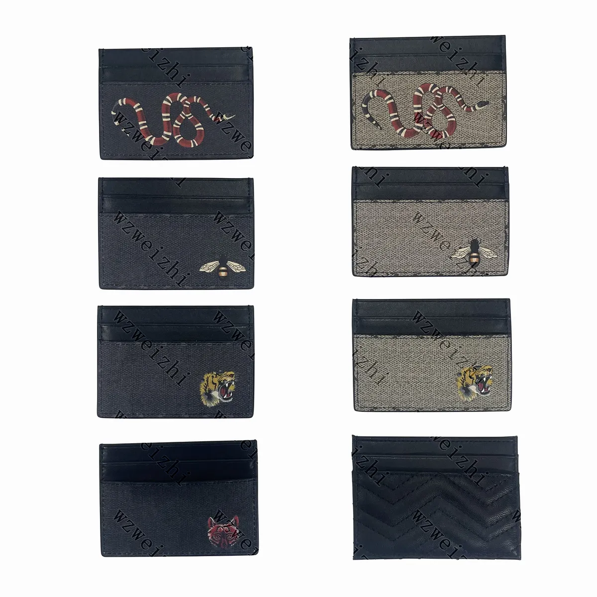 Porte-cartes en cuir véritable mode hommes femmes café serpent tigre abeille renard décontracté porte-carte d'identité en peau d'agneau noir Ultra mince portefeuille paquet sac avec boîte-cadeau