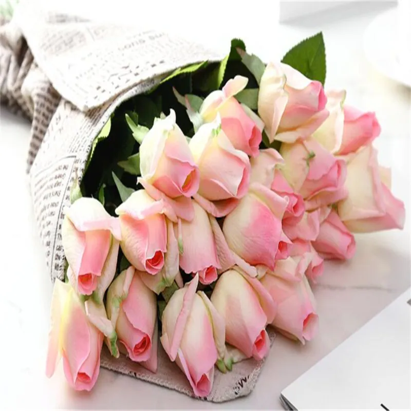 Knstliche Blumen Rosen: Echt aussehender langer Stiel Seidenrosen Bouquet  fr Hochzeit, Zuhause, Bro, Outdoor -Dekoration