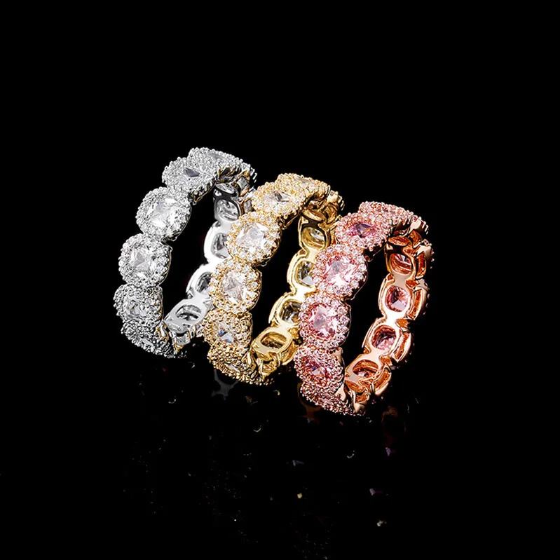 27mm cúbico zircão anel de diamante cor de ouro de alta qualidade cobre gelado out anéis hip hop moda jóias presente para homens mulheres
