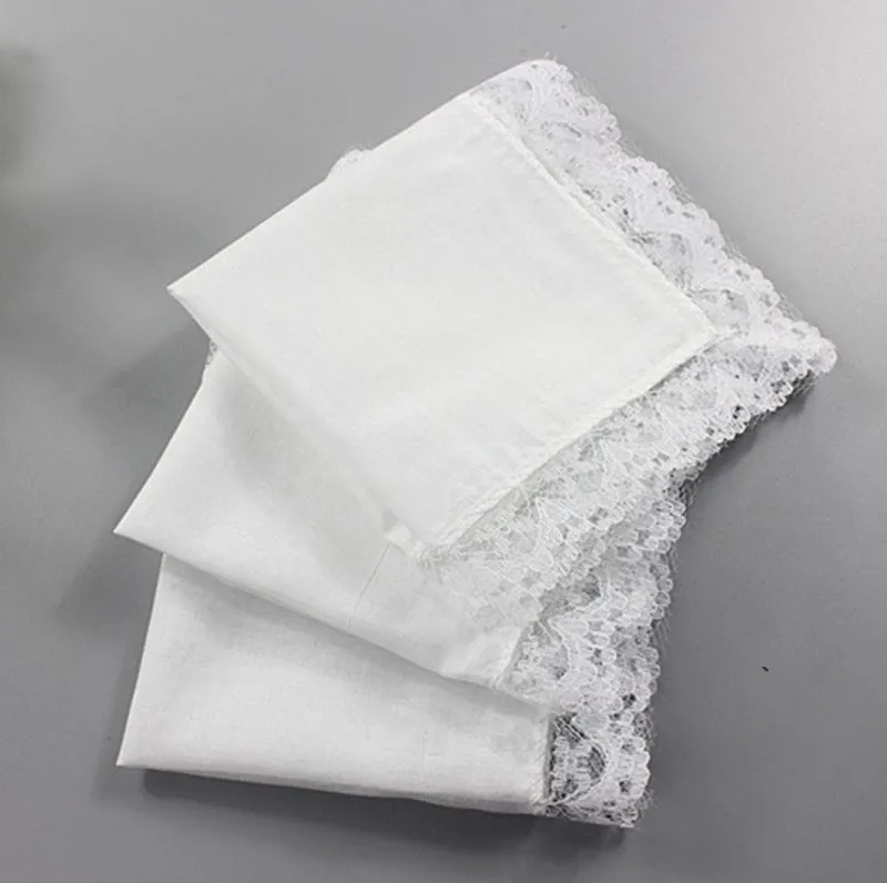 25cm White Lace Thin Handkerchief Cotton Towel Woman Wedding Gift Party Decoration Cloth Napkin DIY Plain Blank DAP376