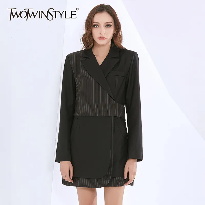 Casual Patchwork Striped Blazer voor Dames Gekleed Lange Mouwen Zwarte Blazers Vrouwelijke Mode Kleding 210524