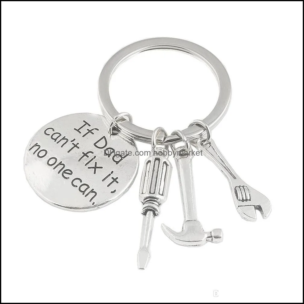 Keyring ``If Dad Can``t Fix It No One Can`` Hand Tools Keychain Hammer Screwdriver Wrench Charms Key Ring Key Hold Fashion Jewelry