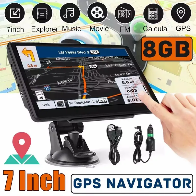 HD 7 inch Car Bluetooth GPS Navigation Wireless AVIN Truck Navigator 800MHZ 8GB+RAM256MB FM Transmitter MP4 MP3 3D TTS Maps