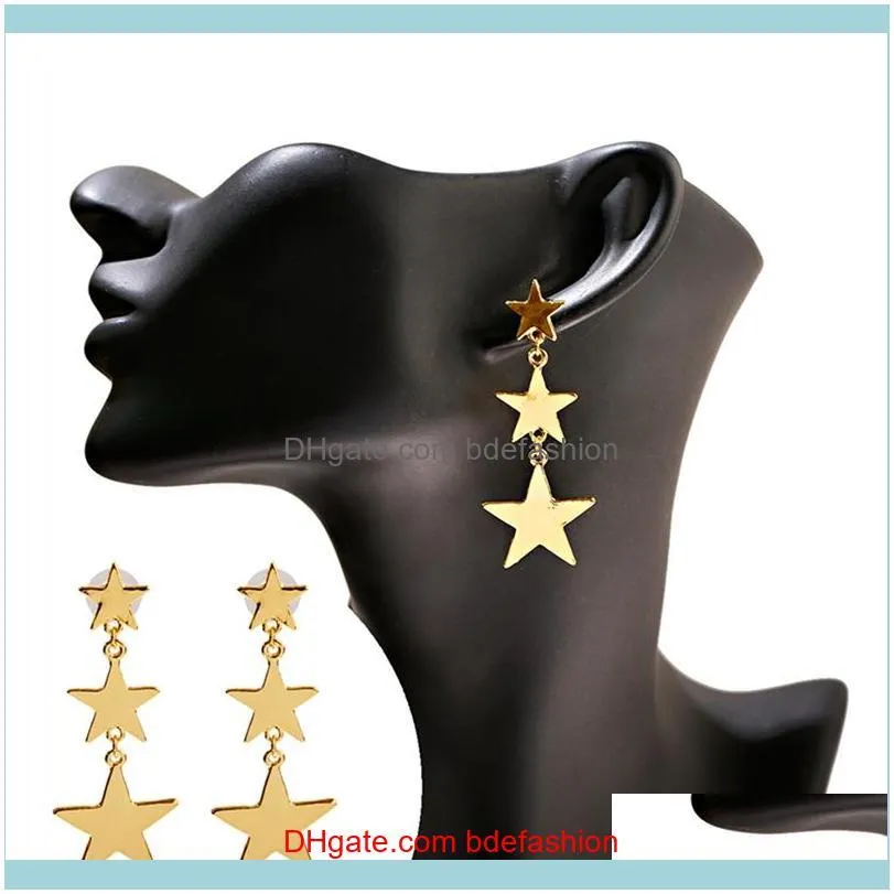 Fashion Pendant Long Earrings Gold Color Alloy Five-pointed Star Chain Pendant Long Earrings 2020 Jewelry