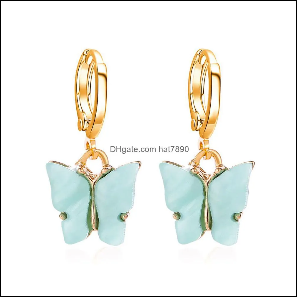 Shiny Crystal Butterfly Hoop Earrings for Women Gold Resin Cute Animals Earrings Women Fashion Statement Jewelry