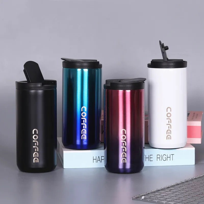 Coffee Tumbler Vacuum Insulated Double Wall Stainless Steel Icy Water Bottles with Splash Proof Sliding Lid White Black Gold