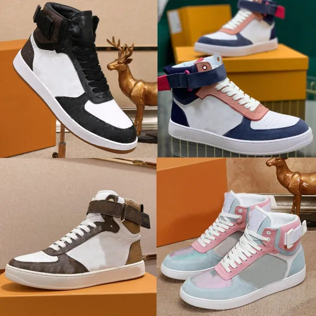 Designer shoes Casual sneakers Mens Womens High Top Shoes Luxury calfskin boots Splicing rainbow trainers EU36-45