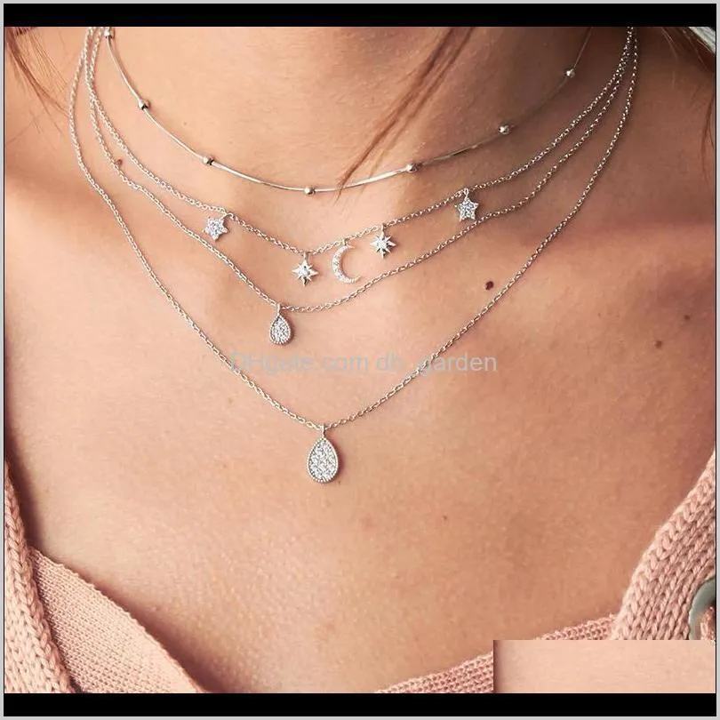 Necklaces & Pendants Sier Color Fashion Arrival Fl Moon Pentacle Pendant Womens Mti - Layer Necklace Jewelry Aessories Drop Delivery 2021 Rd