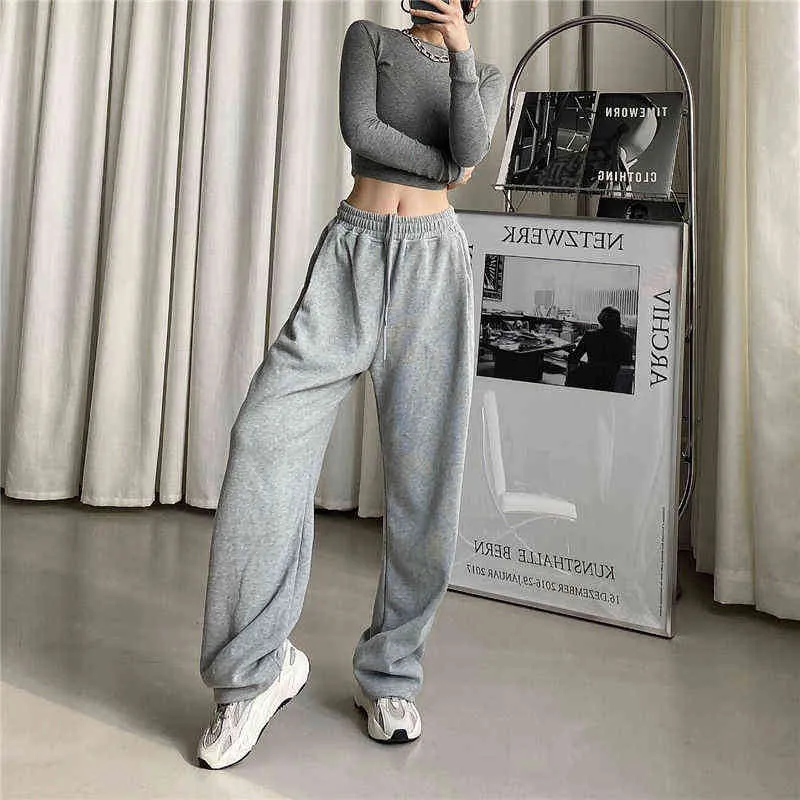 Gray Sweatpants Women Baggy Harem Pants Wide Leg Sweat Pants Oversized Harajuku Joggers Woman High Waisted Black Trousers Y211115