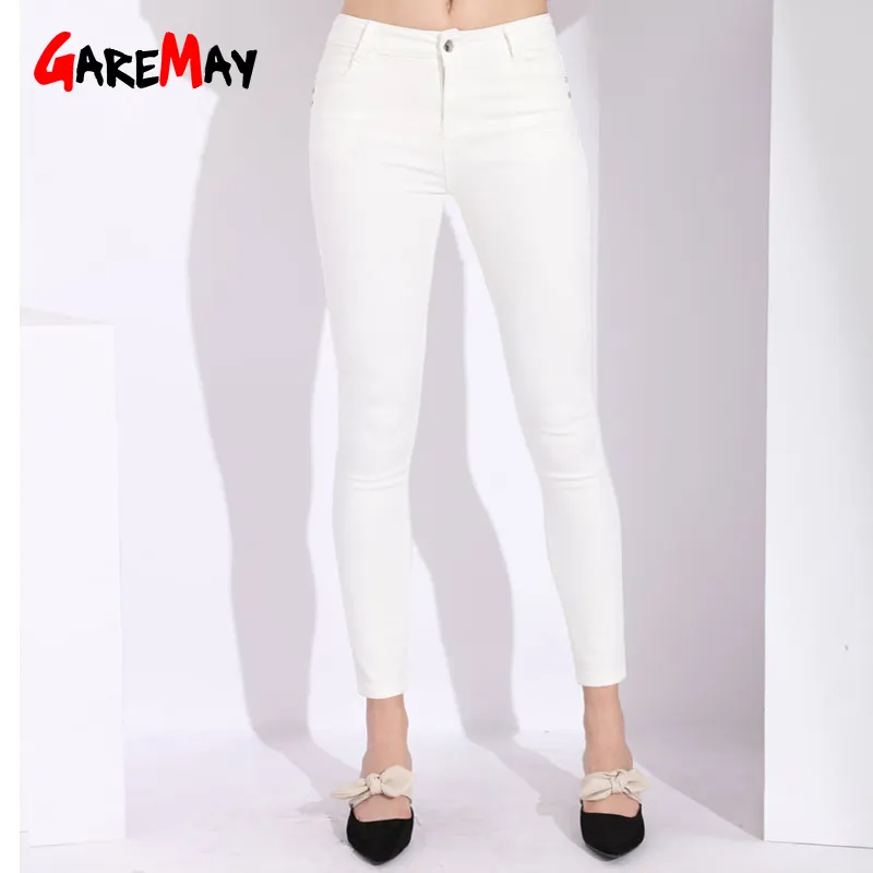 Jeans blancos mujeres flaco más tamaño mamá negro femenino denim pantalón algodón mujer cintura alta jean femme 210428