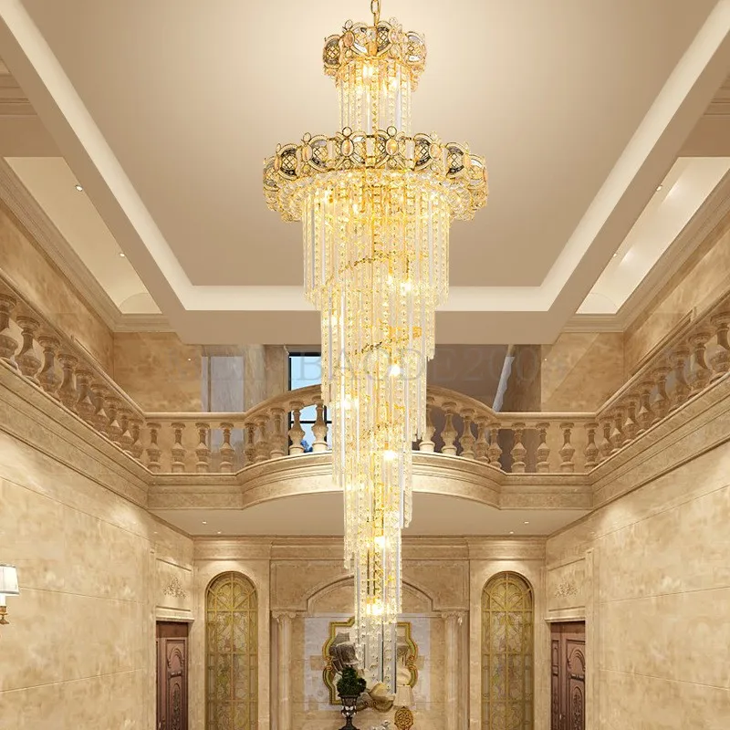 Lustres en cristal de luxe modernes à LED Villas en or Escaliers en colimaçon Lampes suspendues pour le hall de l'hôtel Restaurant Hall d'exposition Vente Centre Lampes Droplights Lighting
