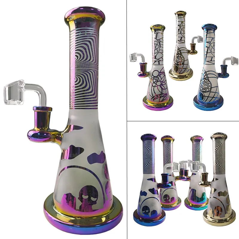 Färgglada Rainbow Bongs Matte Pyrex Glass Bong Hookahs Duschhuvud PERC Cartoon 14mm Kvinna Joint Rökning med Quartz Banger Nail Straight Tube DAB Vattenrör Olje Riggar