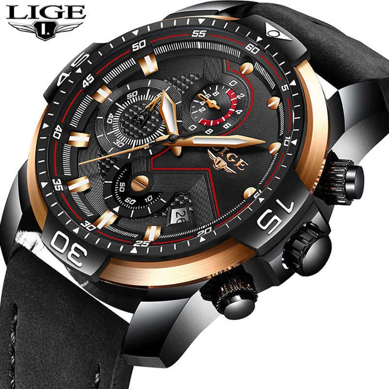 Lige Mens Relógios Top Marca Luxo Militar Esporte Assista Homens De Couro Água WristWatch Relógio de Quartzo Analógico Relogio Masculino 210527