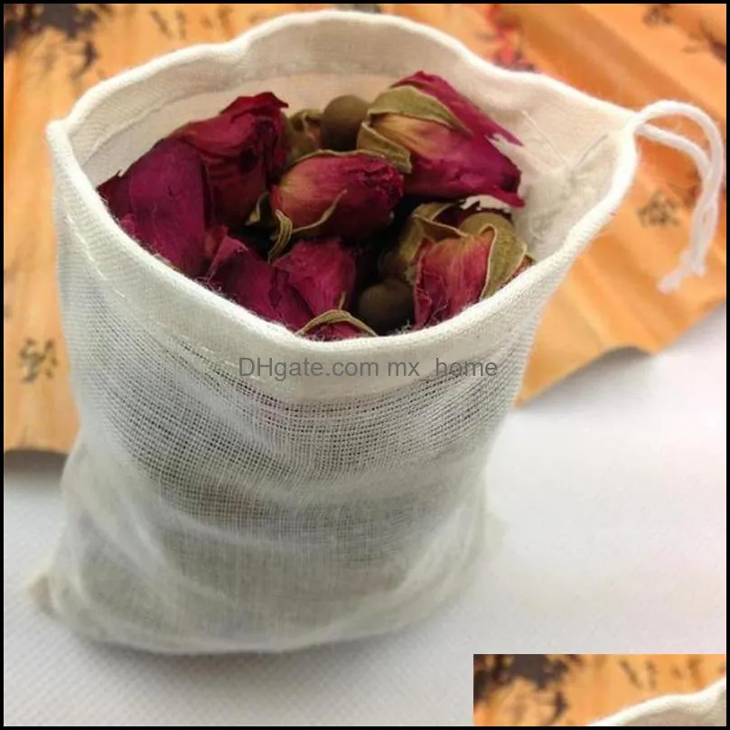 Wholesale Hot Sale Portable 100pc 8x10cm Cotton Muslin Reusable Drawstring Bags Packing Bath Soap Herbs Filter Tea Bags