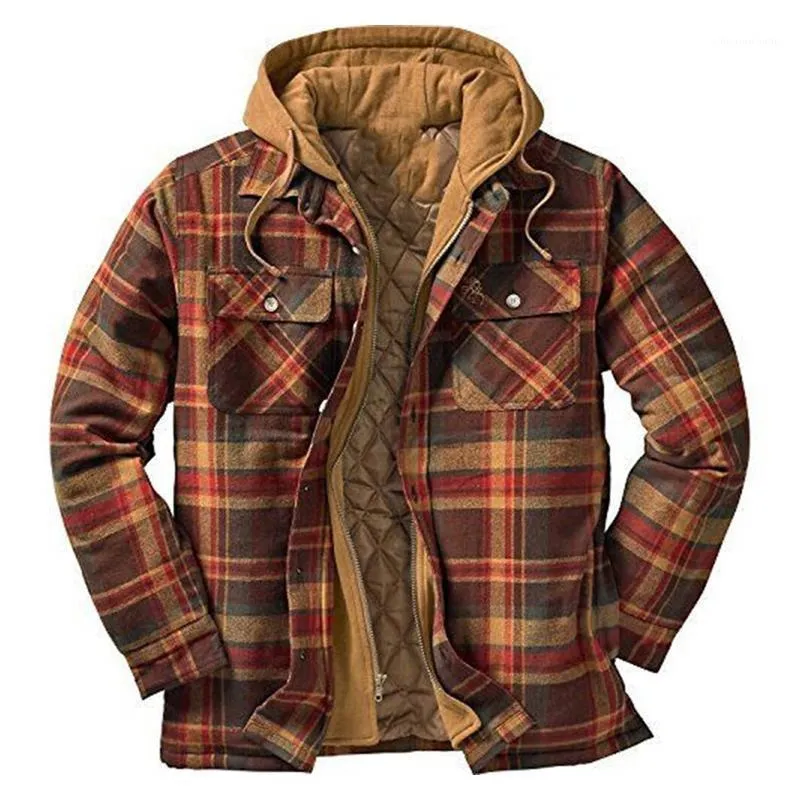 Heren Hoodies Sweatshirts Gewatteerde Dikke Plaid Lange mouwen Losse jas Hoodie Lined Flanel Hooded Full-Zip Shirt R4T1