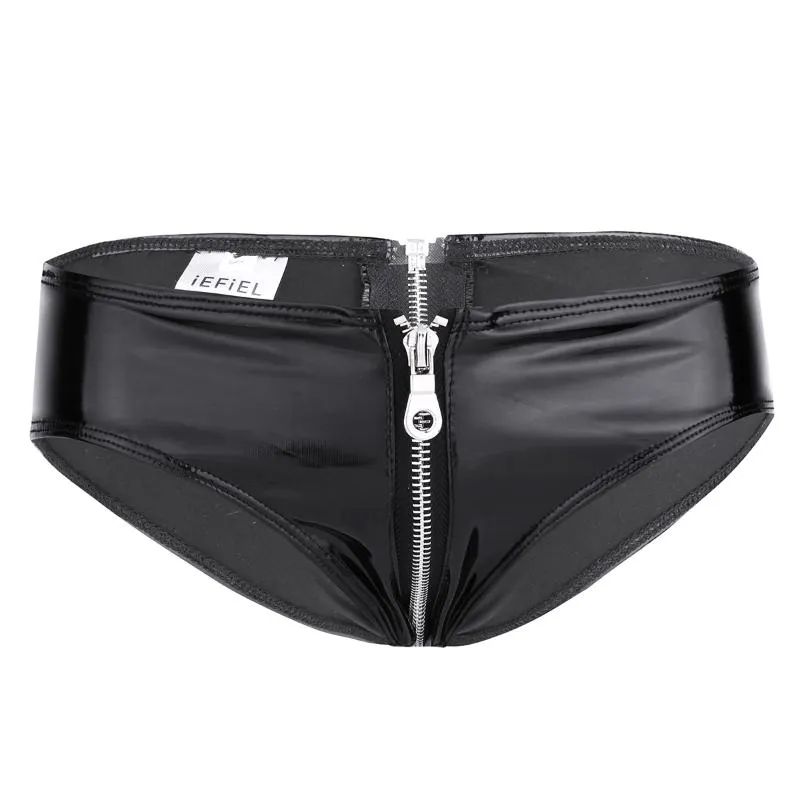 Sexy Black Shiny PU Leather Latex Wetlook Leather Briefs With Zipper Crotch  Womens Lingerie Underwear For Bikini And Erotic Moments Wo2349 From Eqzhi,  $20.56