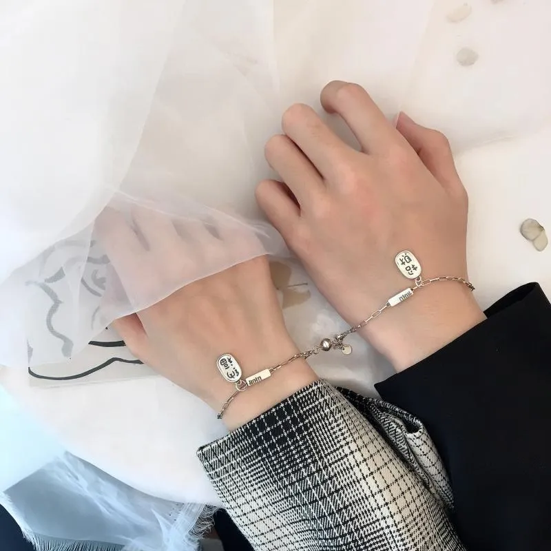Lien, chaîne XiaoboACC Titanium Steel Couples réglables Bracelets Mode coréenne Unique Mots chanceux chinois Bangle pour hommes et femmes