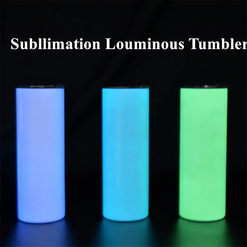20oz Luminous Tumblers White Sublimation Straight Tumbler Stainless Steel Cup Insulation Coffee Mug Portable Water Bottle with Clear Straw A02
