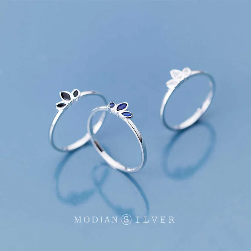 Minimalistische 3 verschiedene Farben Kristallblätter Ringe für Frauen 925 Sterling Silber Ring Edlen Schmuck Mädchen Geschenk 210707