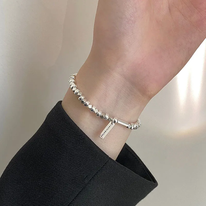 925 Sterling Silver Złamany Block Bransoletka Podstawowa Łańcuch Dopasowanie Design Light Luksusowy Elastyczność Moda Wszechstronna Biżuteria Akcesoria