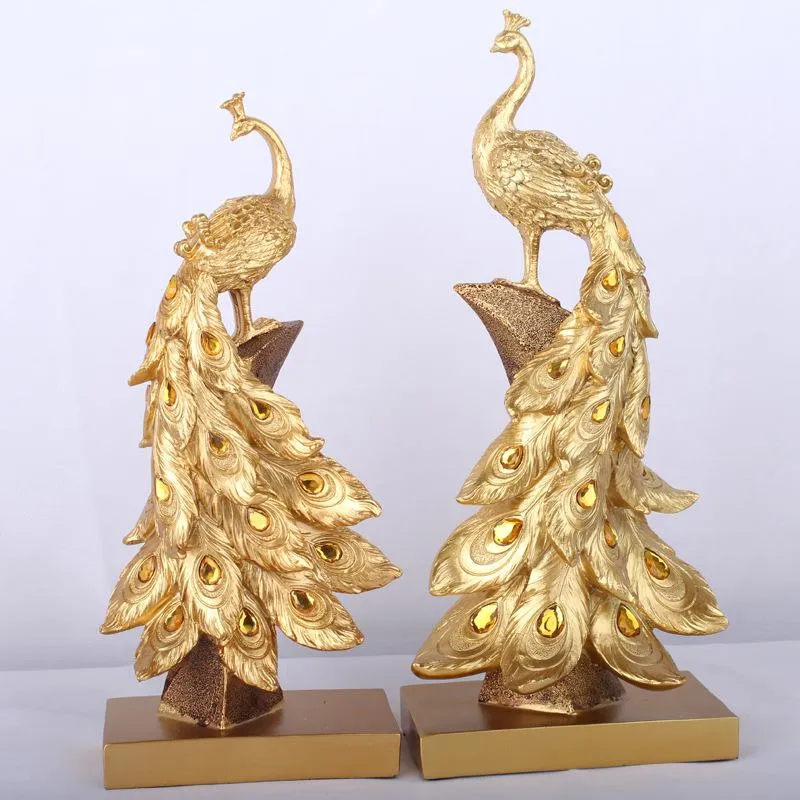 Dekorativa Objekt Figuriner Påfågel Ornament Golden Miniature Resin Desktop Hantverk Heminredning Tillbehör Försäljning Hushållsdjur