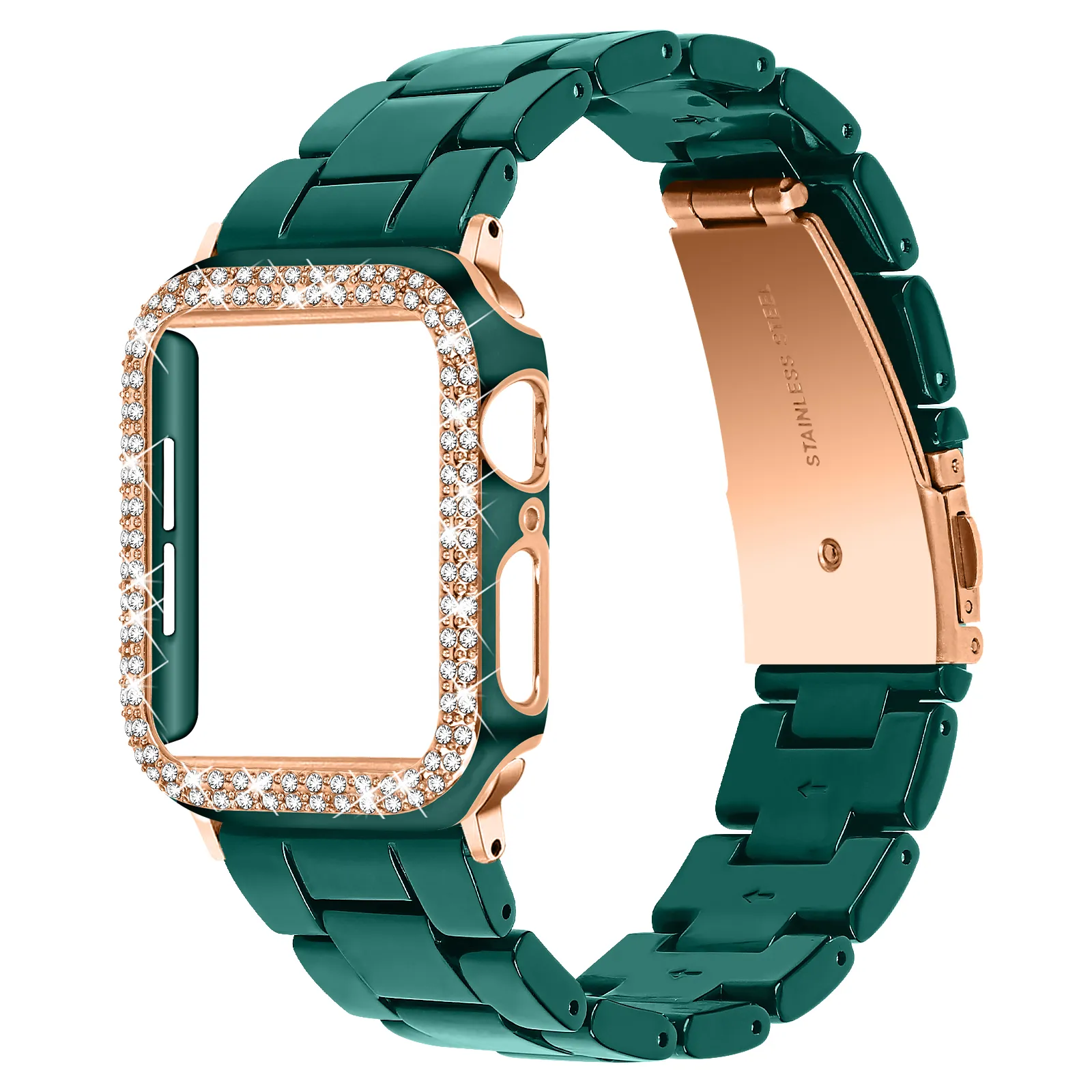 Diamond Case Resin Strap voor Apple Watch Series 6 5 4 SE Bands Luxe Armband Polsbandjes Iwatch 44mm 42mm 40mm 38mm horlogeband Smart accessoires