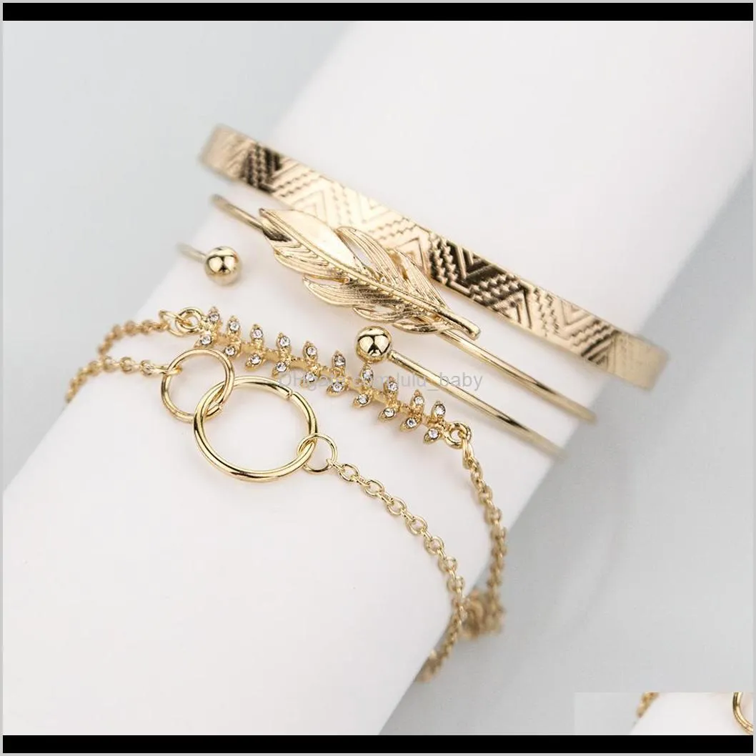 fashion ins style multi-layer gold and silver cuff chian bracelet with leaves bracelet for women girl link jewelry