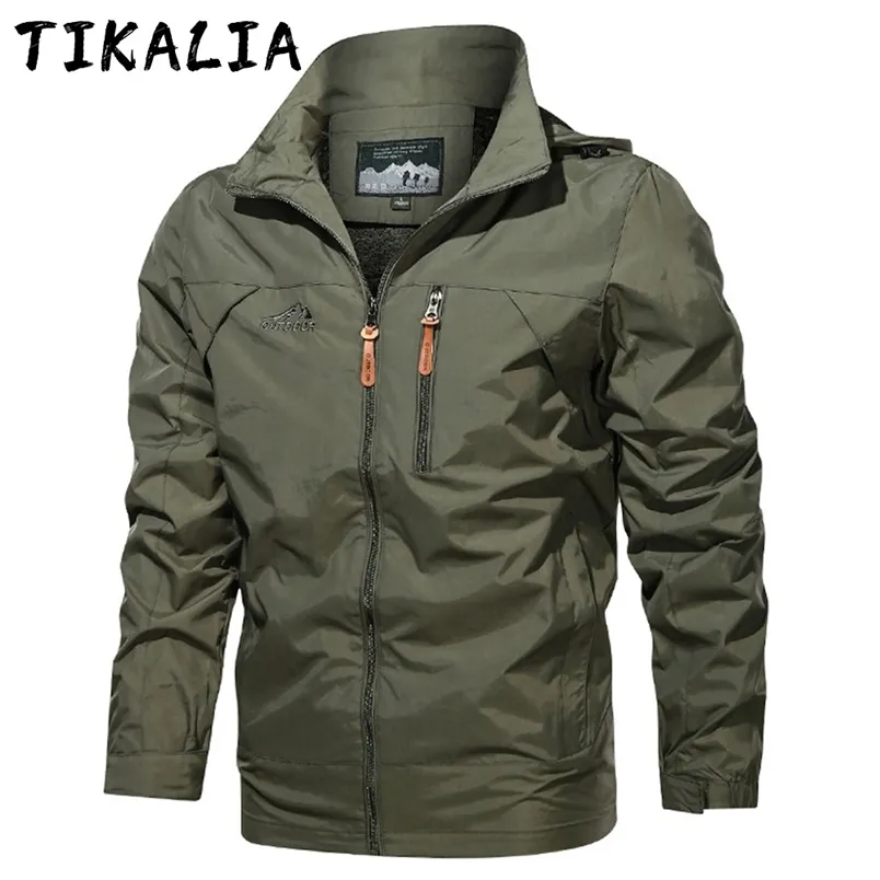 春の秋の男性の屋外のジャケットスタンドカラー防水ウインドブレーカーフードファッションの軽量の通気性コート210811