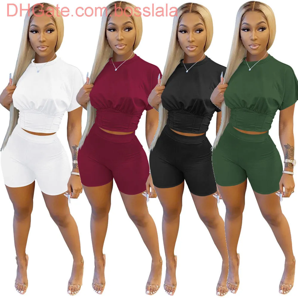 Femmes pantalons courts survêtements été couleur unie vêtements de sport taille ensemble mode loisirs deux pièces ensemble