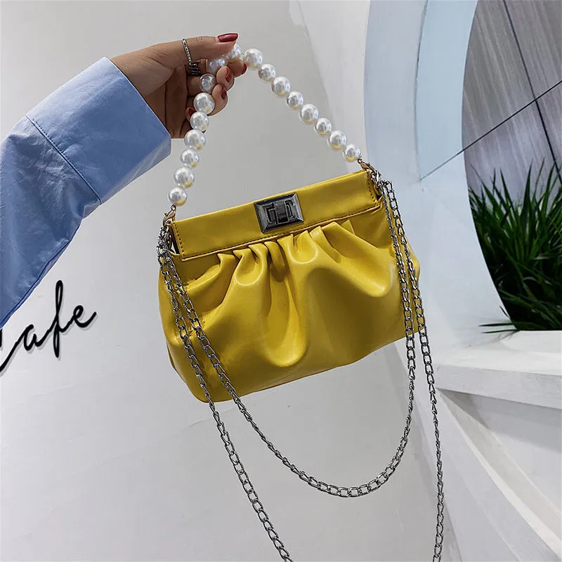 Lady Underarm Bag Pearl Chain Cloud Handbag Ladies 2021 Summer Fashion Pleated Single Shoulder Crossbody Bags