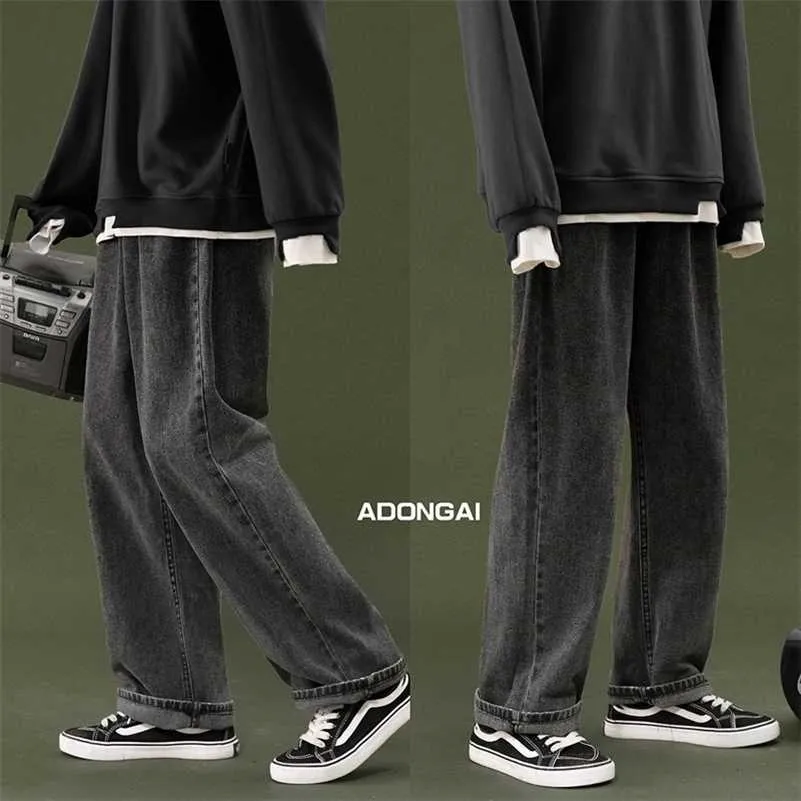 Jeans male spring loose punk streetwea trend black straight jeans women students Korean wide-leg men's trousers spring autumn 211011