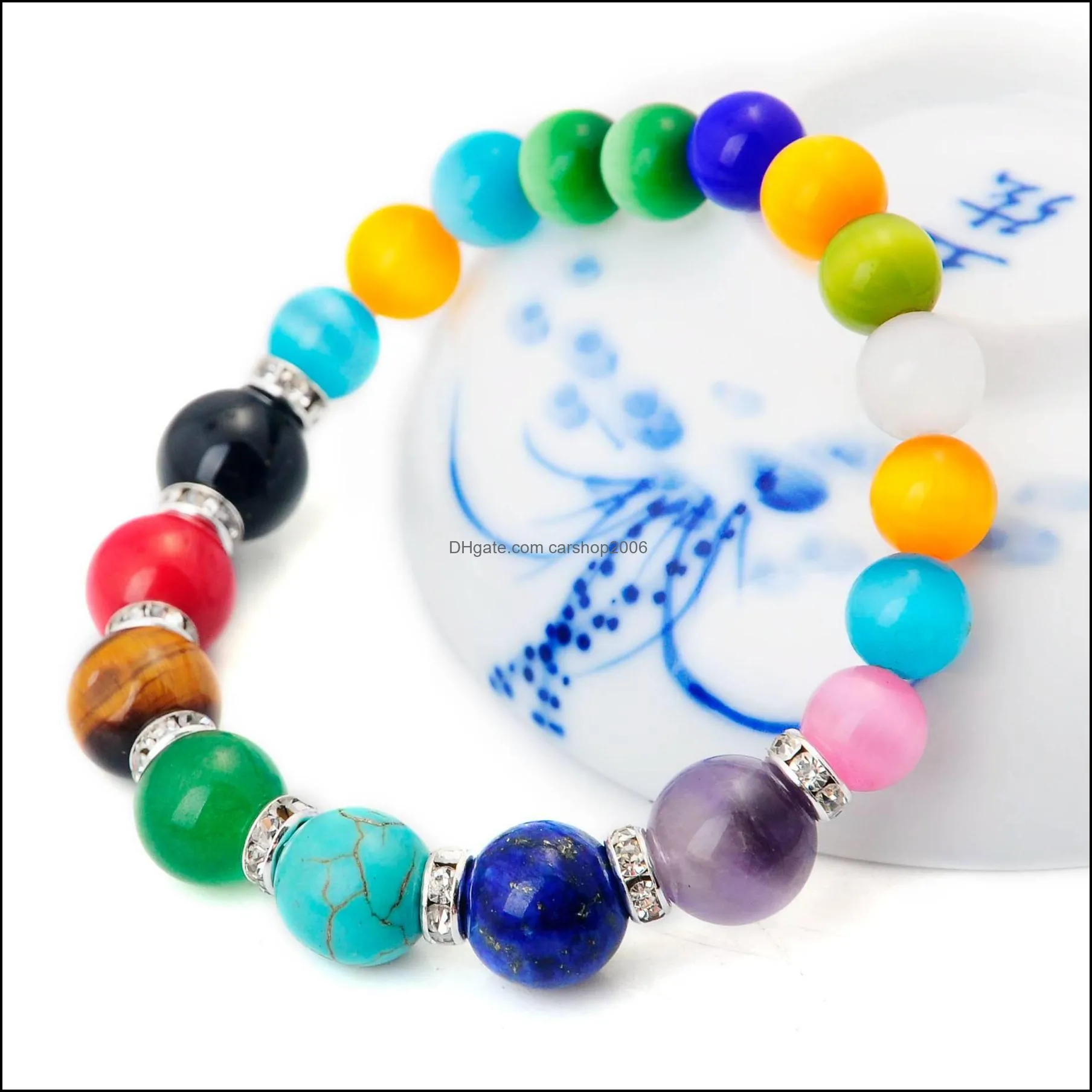 7 Chakra Bracelet Cat Eye Round Bead Stone 8MM Crystal Healing Aura Ladies Jewelry Bracelet