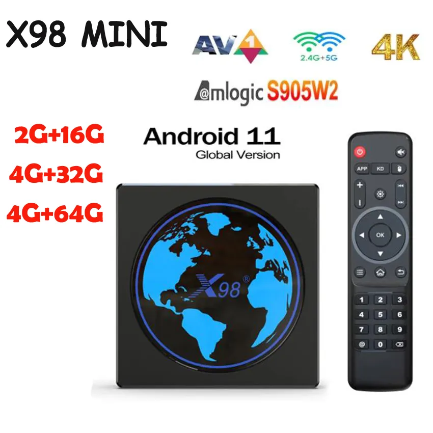 X98 MINI Amlogic S905W2 TV Box Android 11 Quad Core 4G 32G 2.4G5G Double Wifi BT 100M 4K Lecteur multimédia intelligent X98Mini 16G 64G