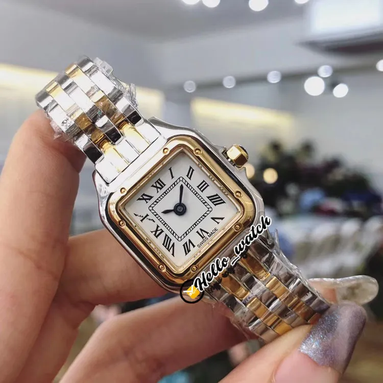 22mm Panthere WJPN0008 Fashion Lady Watches Swiss Quartz Womens Watch White Dial Rose Gold Two Tone Steel Bracelet Sapphire Wristw191v