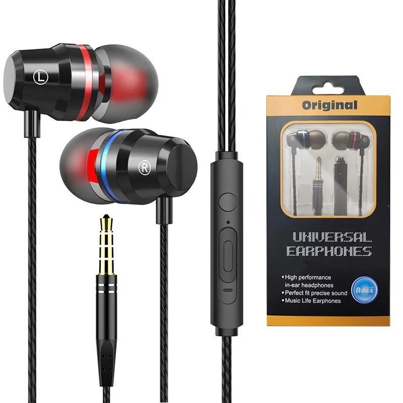 Auriculares con cable de metal Auriculares intrauditivos Micrófono estéreo para iPhone 6 Plus Samsung Android 3.5MM Jack Smartphones