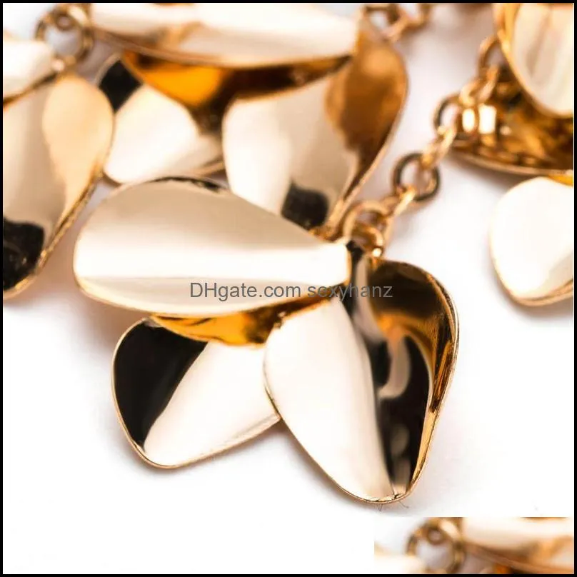 Dangle & Chandelier Fashion Women Jewelry Accessories Golden Color Metal Petal Earrings Tassel Long Hanging Earrigs For