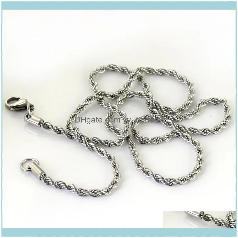 Free DHL Wholesale Stainless Steel Thin 2.3mm Rope Chain Necklace 18``-24`` Women Jewlery Fit Pendant Chains